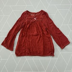 Patrons Of Peace Boho Rust Long‎ Sleeve Lace Trim Top Womens Size S